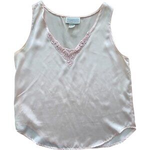 80’s Camisole Top Vintage Light Pink Sleeveless Embroidered Floral Lace Sz M